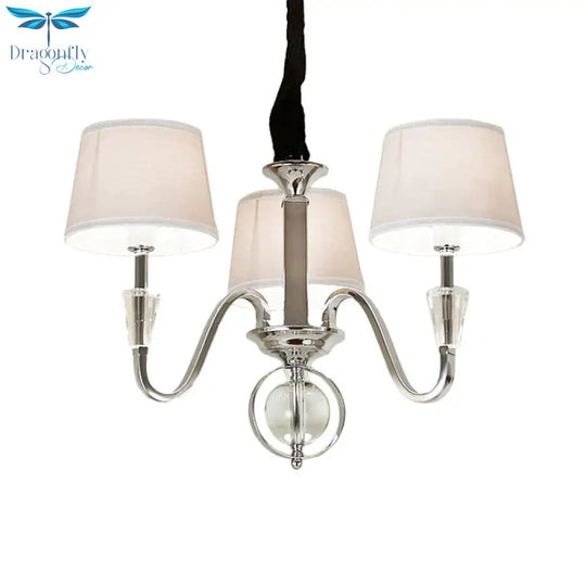3/6 Bulbs Cone Chandelier Light Classic White Fabric Hanging Ceiling Fixture For Bedroom