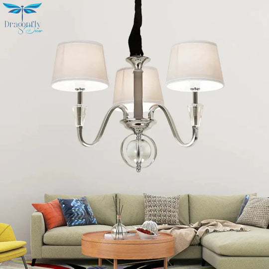 3/6 Bulbs Cone Chandelier Light Classic White Fabric Hanging Ceiling Fixture For Bedroom
