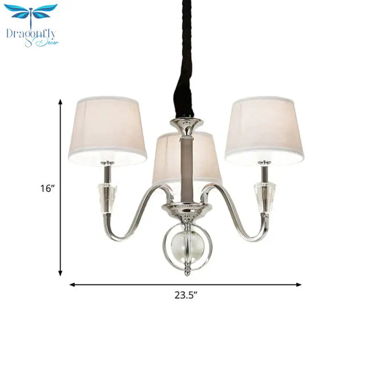 3/6 Bulbs Cone Chandelier Light Classic White Fabric Hanging Ceiling Fixture For Bedroom