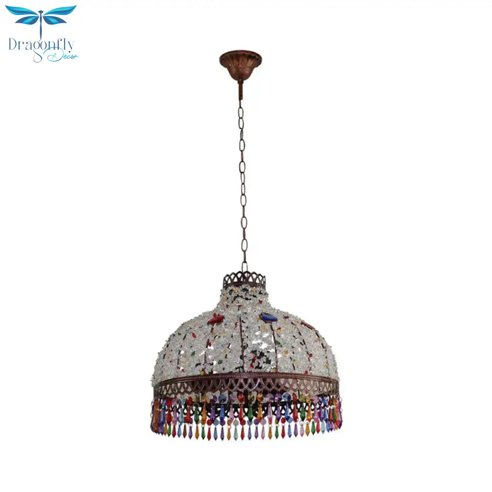 3/6 Bulbs Hanging Chandelier Art Deco Dome Metal Pendant Light Fixture In White/Beige/Red For