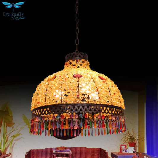3/6 Bulbs Hanging Chandelier Art Deco Dome Metal Pendant Light Fixture In White/Beige/Red For