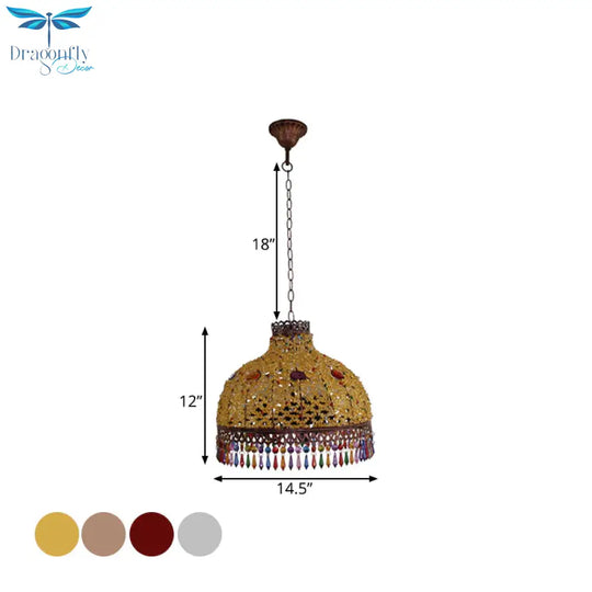 3/6 Bulbs Hanging Chandelier Art Deco Dome Metal Pendant Light Fixture In White/Beige/Red For