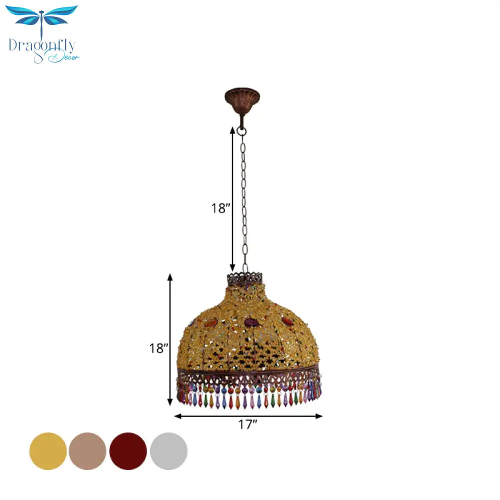 3/6 Bulbs Hanging Chandelier Art Deco Dome Metal Pendant Light Fixture In White/Beige/Red For