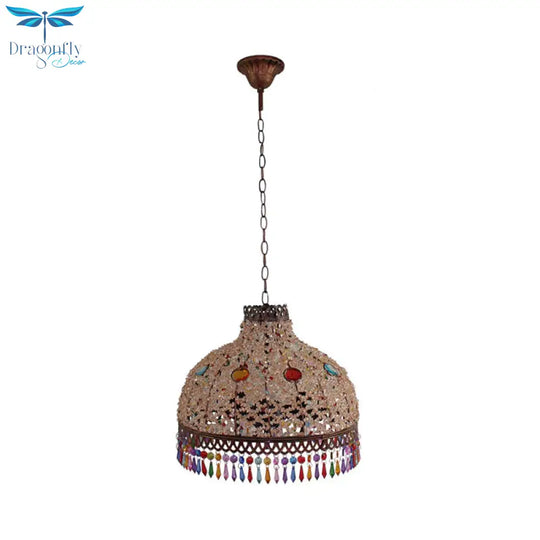 3/6 Bulbs Hanging Chandelier Art Deco Dome Metal Pendant Light Fixture In White/Beige/Red For