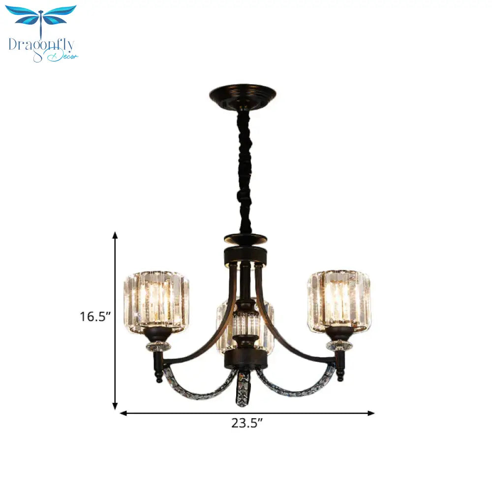 3/6 Bulbs Suspension Light Traditional Cylindrical Shade Clear Crystal Ceiling Chandelier With