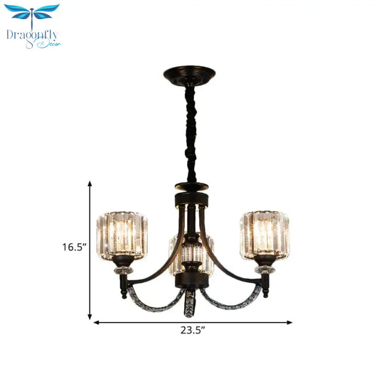 3/6 Bulbs Suspension Light Traditional Cylindrical Shade Clear Crystal Ceiling Chandelier With
