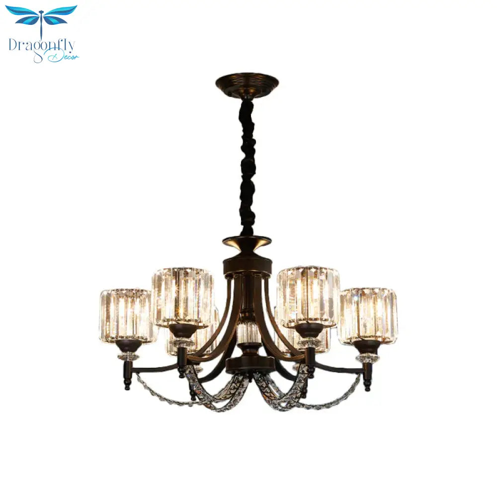 3/6 Bulbs Suspension Light Traditional Cylindrical Shade Clear Crystal Ceiling Chandelier With