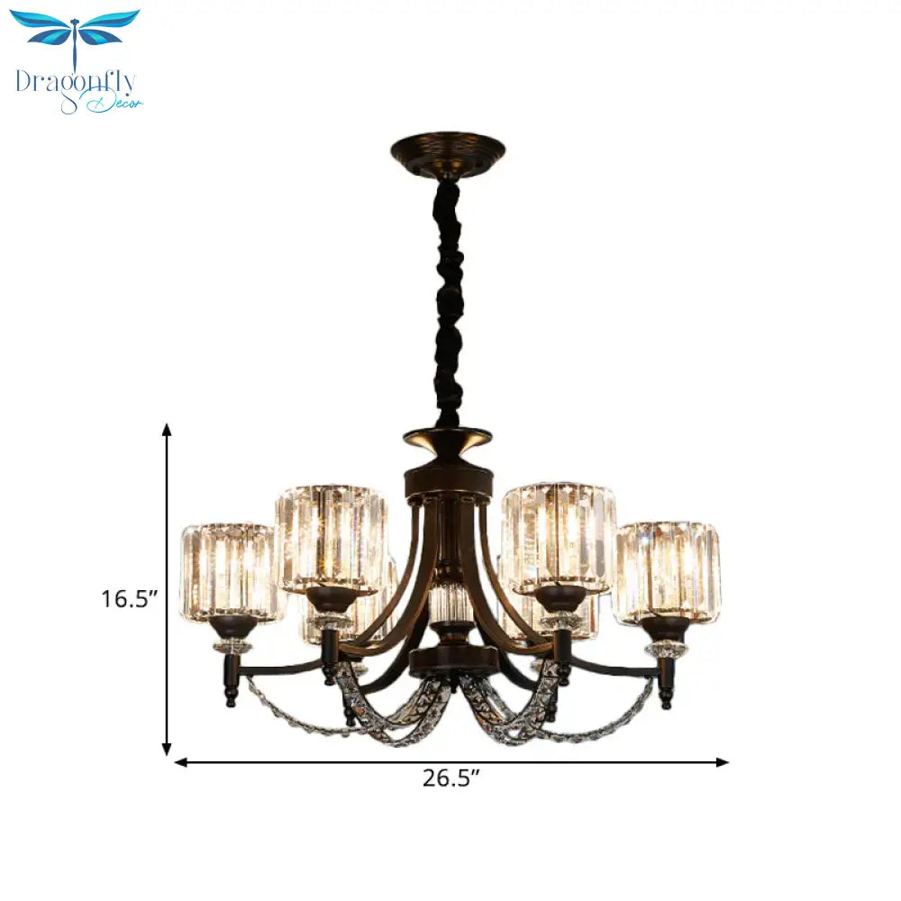 3/6 Bulbs Suspension Light Traditional Cylindrical Shade Clear Crystal Ceiling Chandelier With