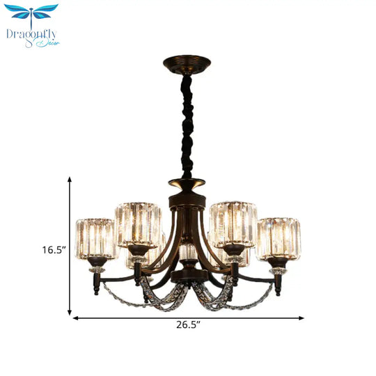 3/6 Bulbs Suspension Light Traditional Cylindrical Shade Clear Crystal Ceiling Chandelier With