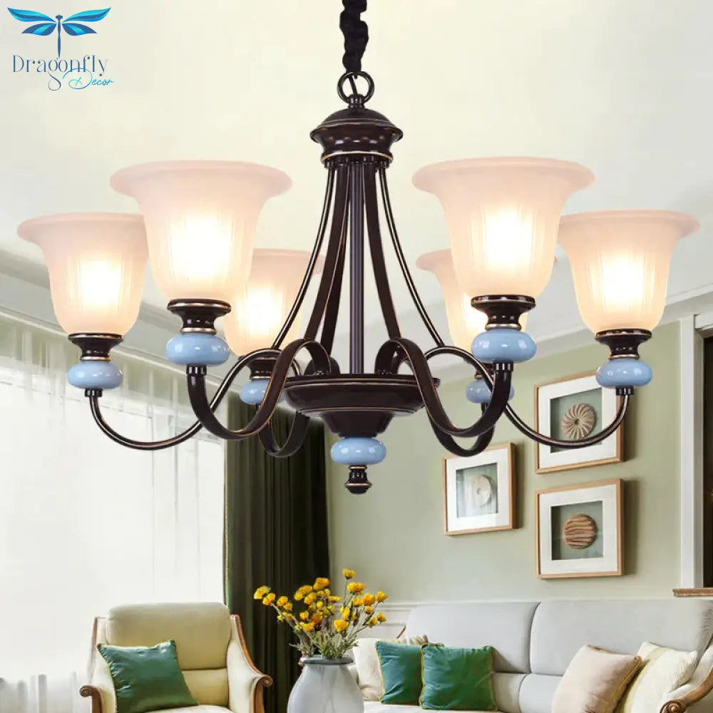 3/6 - Head Chandelier Lighting Traditional Living Room Suspension Lamp With Wide Flare White Glass
