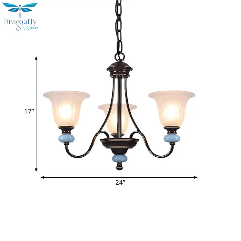 3/6 - Head Chandelier Lighting Traditional Living Room Suspension Lamp With Wide Flare White Glass