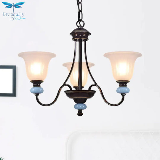 3/6 - Head Chandelier Lighting Traditional Living Room Suspension Lamp With Wide Flare White Glass