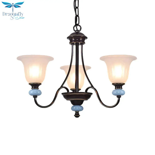 3/6 - Head Chandelier Lighting Traditional Living Room Suspension Lamp With Wide Flare White Glass