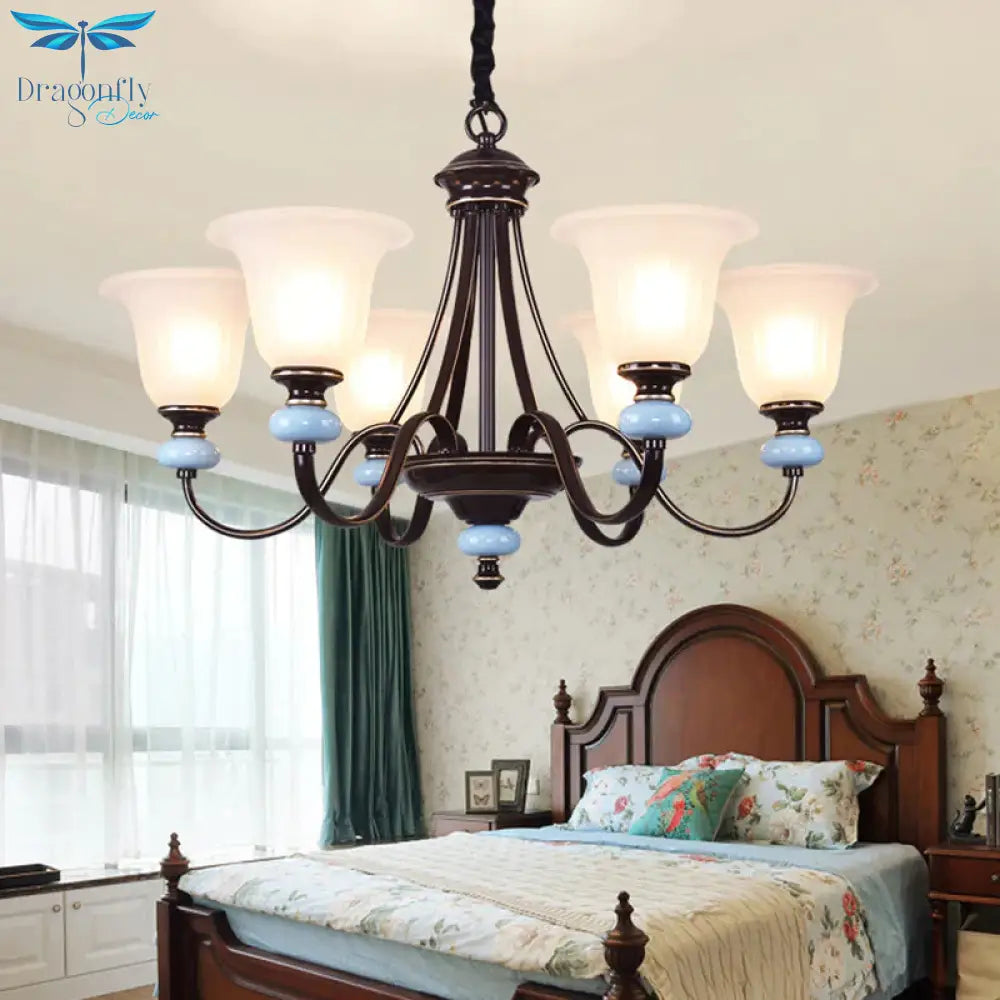 3/6 - Head Chandelier Lighting Traditional Living Room Suspension Lamp With Wide Flare White Glass