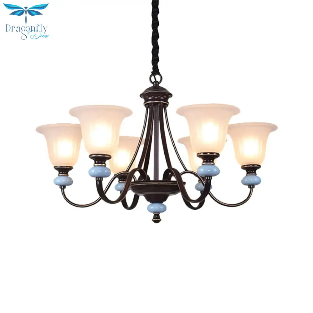 3/6 - Head Chandelier Lighting Traditional Living Room Suspension Lamp With Wide Flare White Glass
