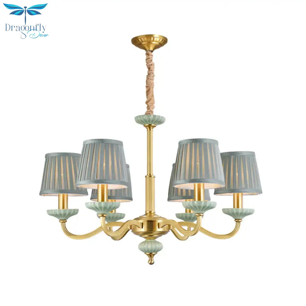 3/6 - Head Fabric Chandelier Lighting Traditional Brass Pleated Shade Bedroom Drop Pendant With