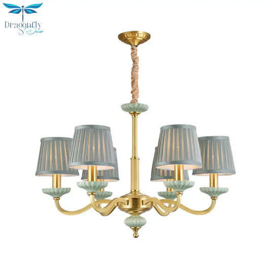 3/6 - Head Fabric Chandelier Lighting Traditional Brass Pleated Shade Bedroom Drop Pendant With