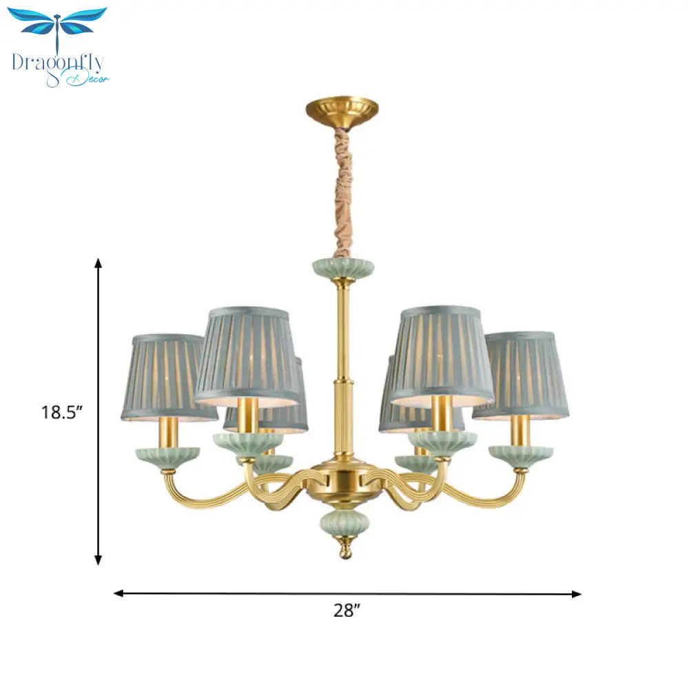 3/6 - Head Fabric Chandelier Lighting Traditional Brass Pleated Shade Bedroom Drop Pendant With