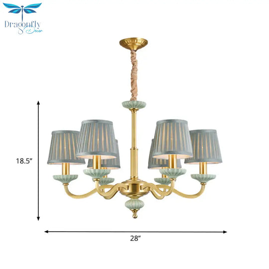 3/6 - Head Fabric Chandelier Lighting Traditional Brass Pleated Shade Bedroom Drop Pendant With