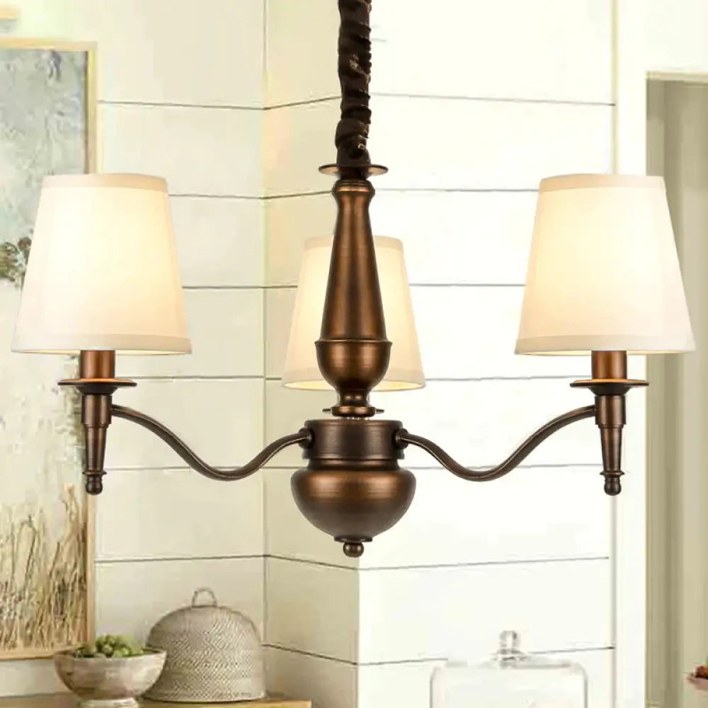 3/6 Heads Fabric Hanging Chandelier Traditional White Conical Dining Room Pendant Lamp 3 /