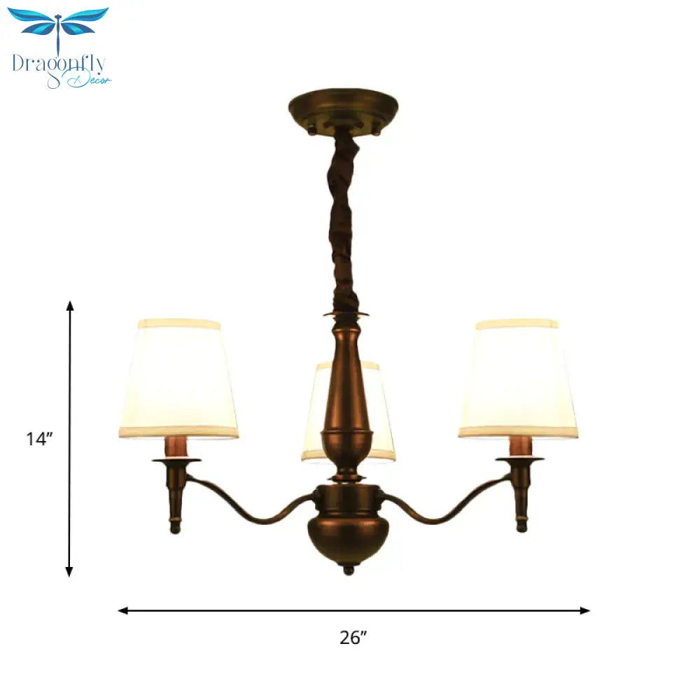3/6 Heads Fabric Hanging Chandelier Traditional White Conical Dining Room Pendant Lamp