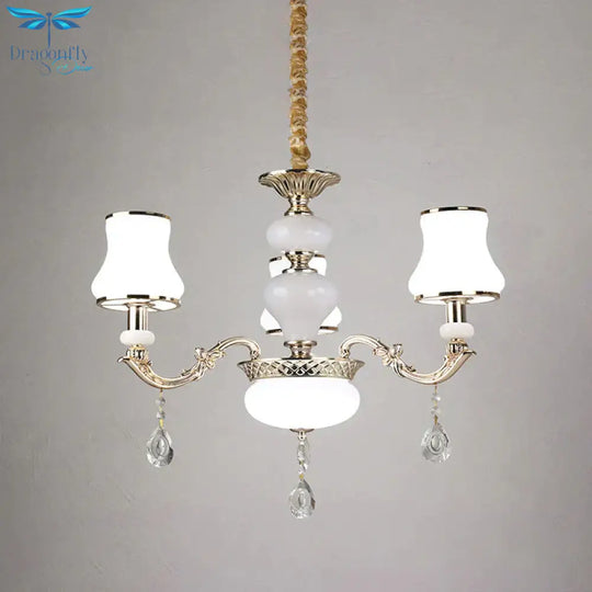 3/6 Lights Chandelier Lighting Vintage Bedroom Ceiling Pendant With Jar Cream Glass Shade In Gold