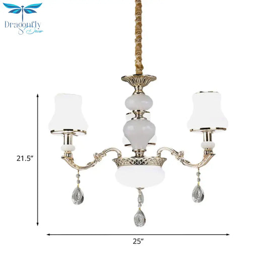 3/6 Lights Chandelier Lighting Vintage Bedroom Ceiling Pendant With Jar Cream Glass Shade In Gold