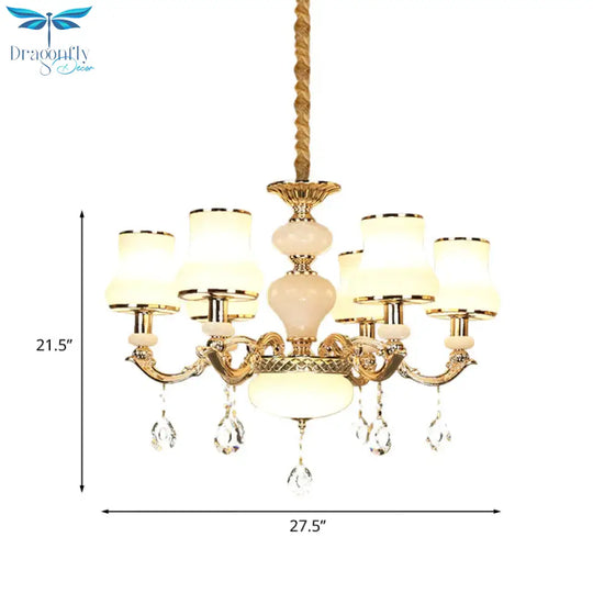 3/6 Lights Chandelier Lighting Vintage Bedroom Ceiling Pendant With Jar Cream Glass Shade In Gold