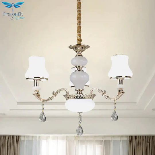 3/6 Lights Chandelier Lighting Vintage Bedroom Ceiling Pendant With Jar Cream Glass Shade In Gold