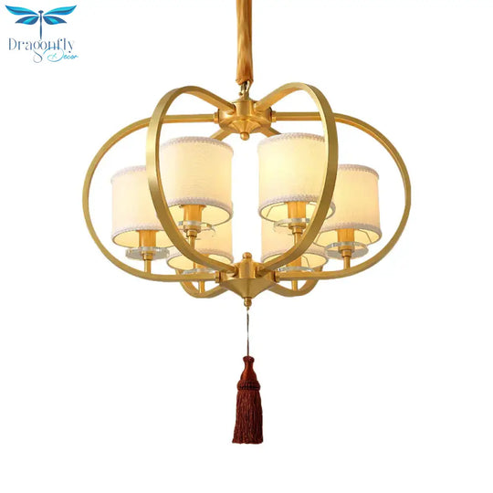3/6 Lights Dining Room Chandelier Lamp Traditional Brass Ceiling Light With Drum Fabric Shade