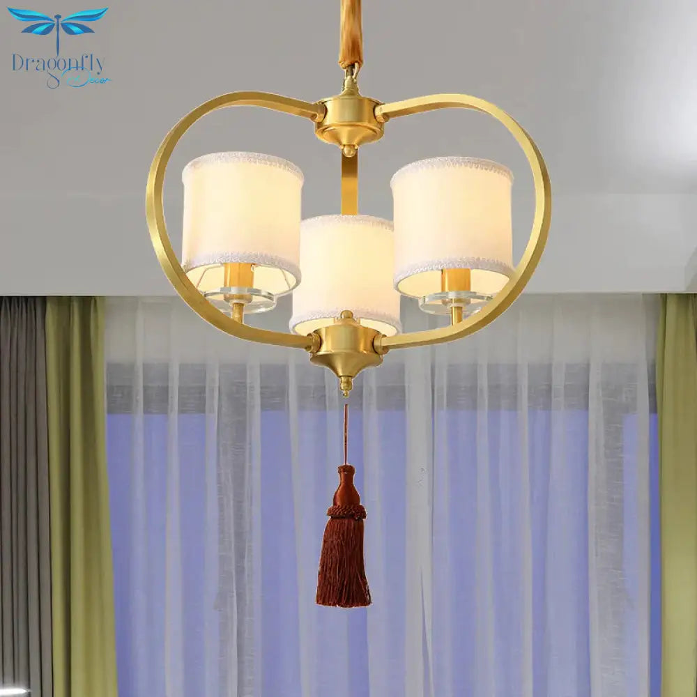 3/6 Lights Dining Room Chandelier Lamp Traditional Brass Ceiling Light With Drum Fabric Shade