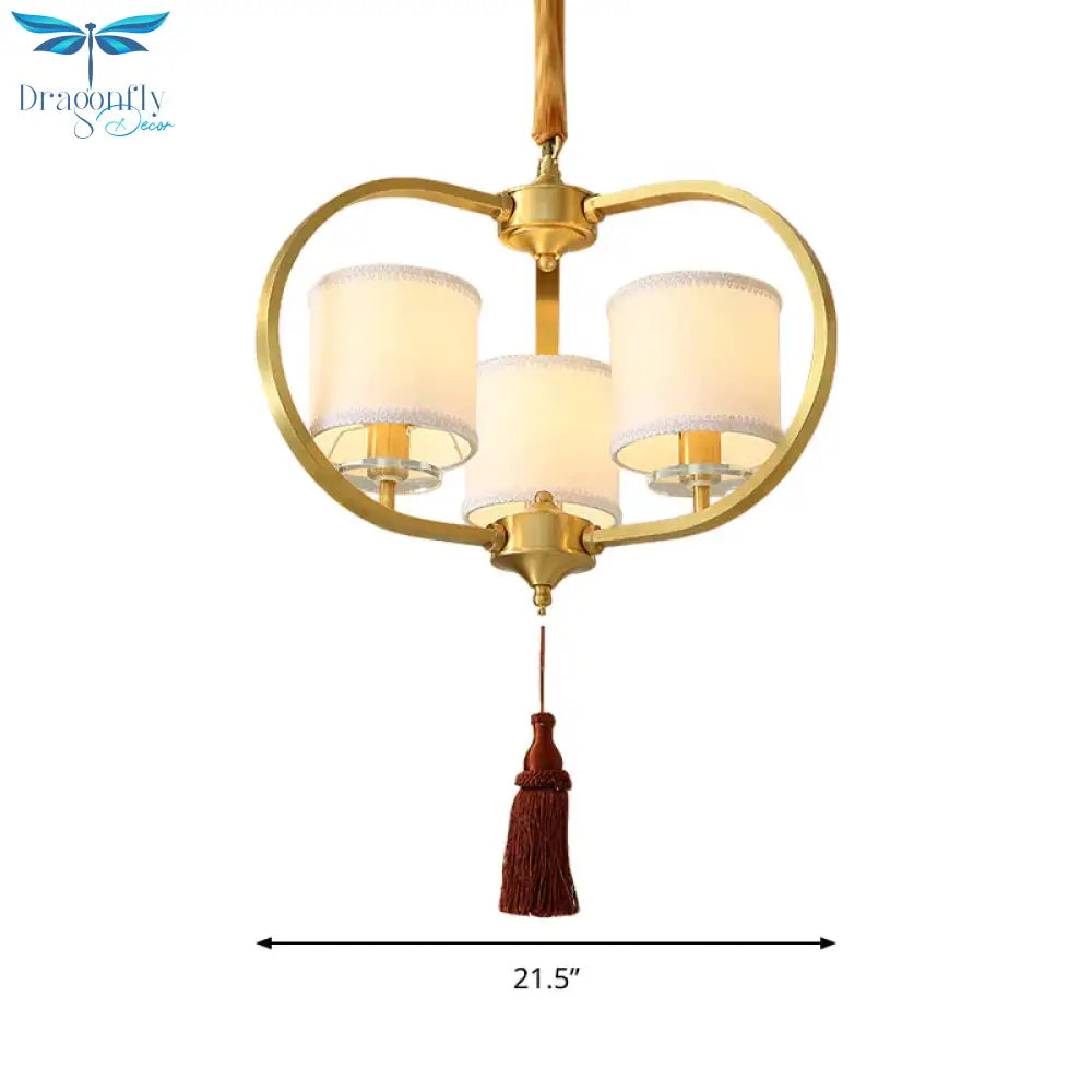3/6 Lights Dining Room Chandelier Lamp Traditional Brass Ceiling Light With Drum Fabric Shade