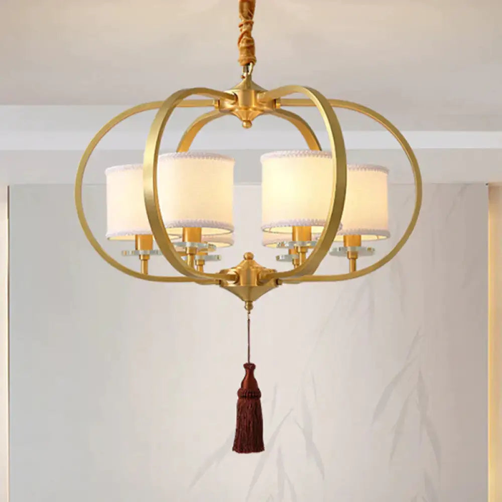 3/6 Lights Dining Room Chandelier Lamp Traditional Brass Ceiling Light With Drum Fabric Shade 6 /