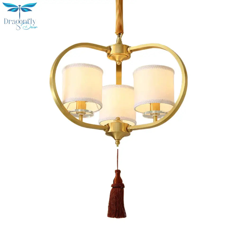 3/6 Lights Dining Room Chandelier Lamp Traditional Brass Ceiling Light With Drum Fabric Shade