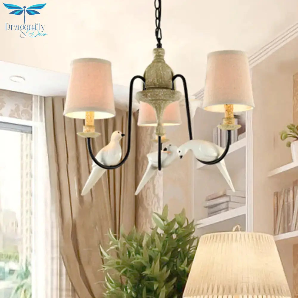 3/8 Lights Fabric Hanging Chandelier Traditional Flaxen Tapered Dining Room Pendant Light Fixture