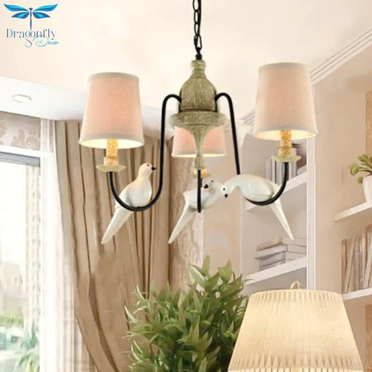 3/8 Lights Fabric Hanging Chandelier Traditional Flaxen Tapered Dining Room Pendant Light Fixture