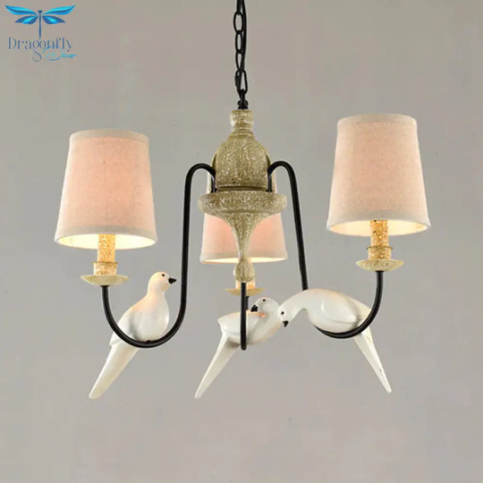 3/8 Lights Fabric Hanging Chandelier Traditional Flaxen Tapered Dining Room Pendant Light Fixture