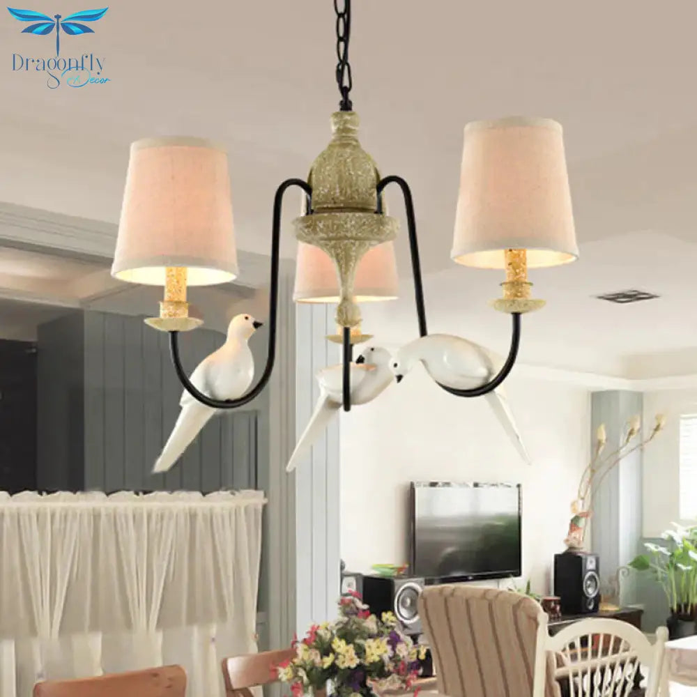 3/8 Lights Fabric Hanging Chandelier Traditional Flaxen Tapered Dining Room Pendant Light Fixture