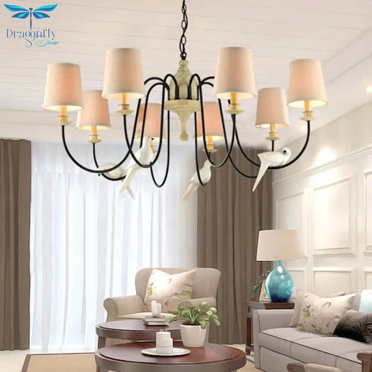 3/8 Lights Fabric Hanging Chandelier Traditional Flaxen Tapered Dining Room Pendant Light Fixture