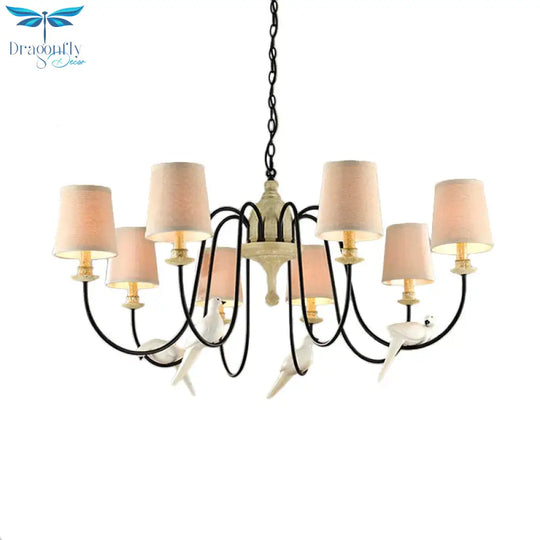 3/8 Lights Fabric Hanging Chandelier Traditional Flaxen Tapered Dining Room Pendant Light Fixture