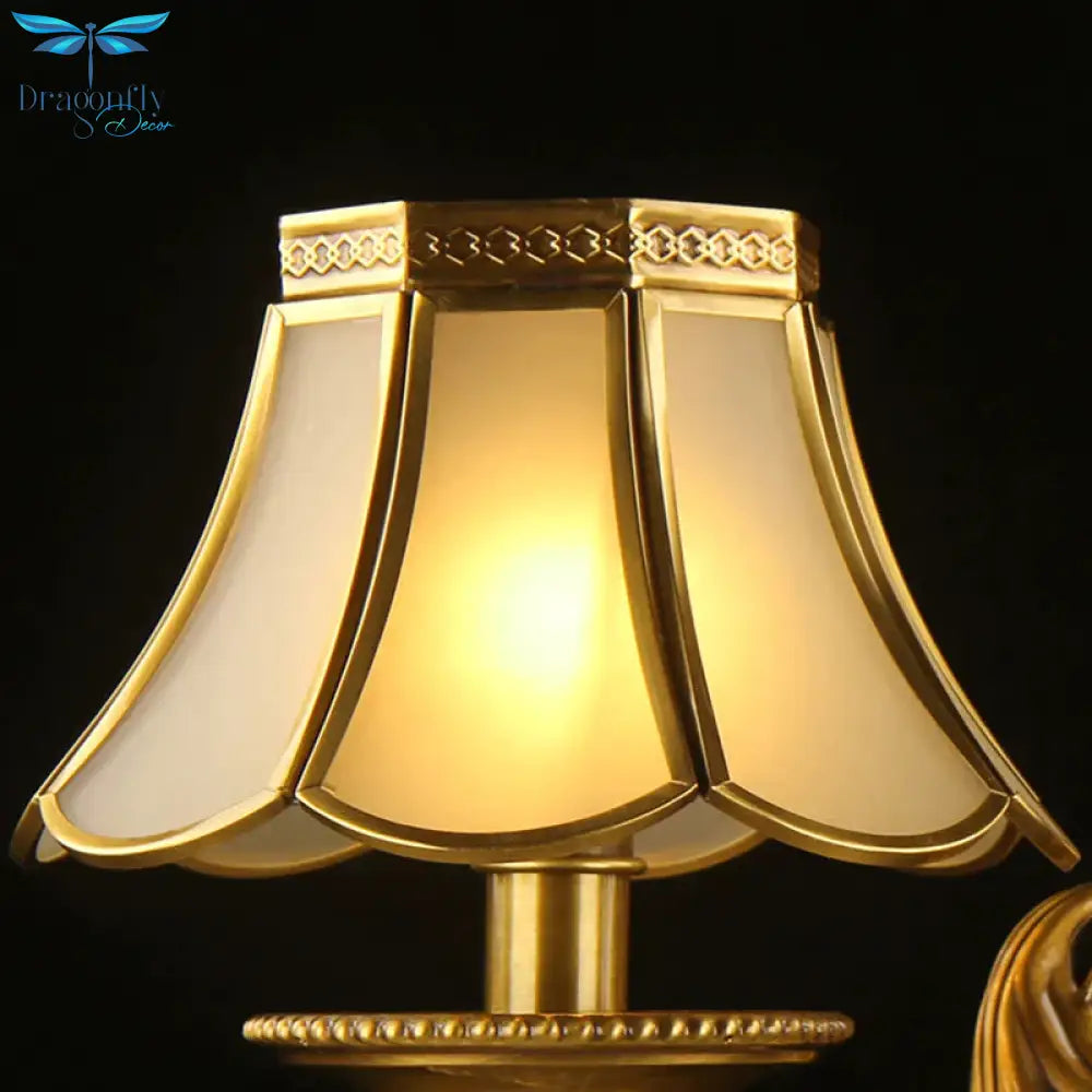 3/8 Lights Suspension Lighting Colonial Flared Frosted Glass Chandelier Pendant Lamp In Gold