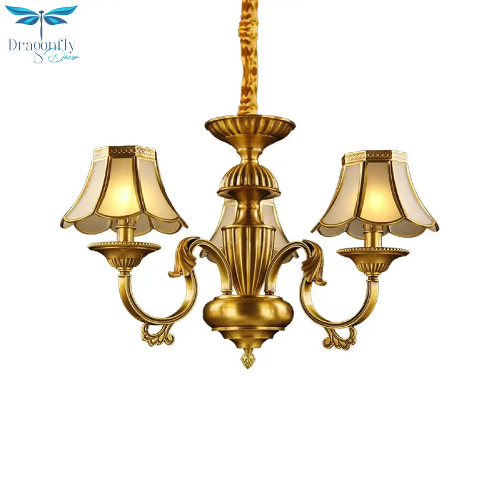 3/8 Lights Suspension Lighting Colonial Flared Frosted Glass Chandelier Pendant Lamp In Gold