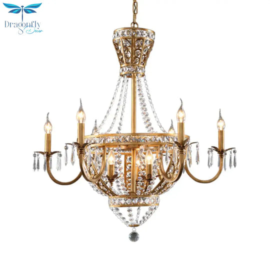 3/9 Bulbs Branch Ceiling Chandelier Rustic Crystal Suspended Lighting Fixture In Brass