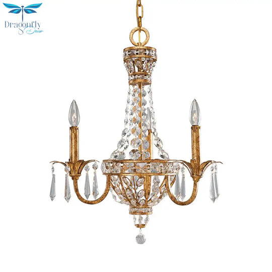 3/9 Bulbs Branch Ceiling Chandelier Rustic Crystal Suspended Lighting Fixture In Brass
