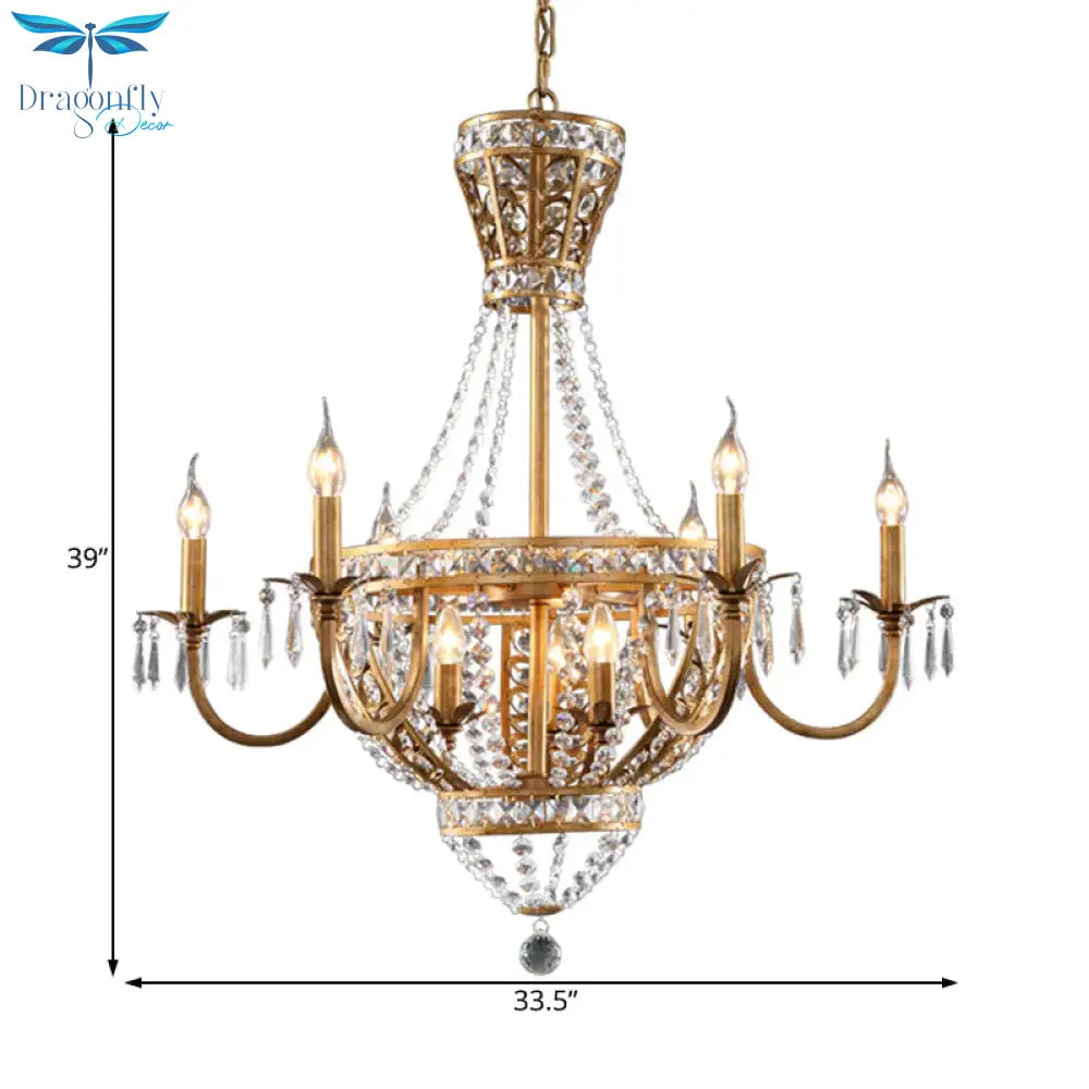 3/9 Bulbs Branch Ceiling Chandelier Rustic Crystal Suspended Lighting Fixture In Brass