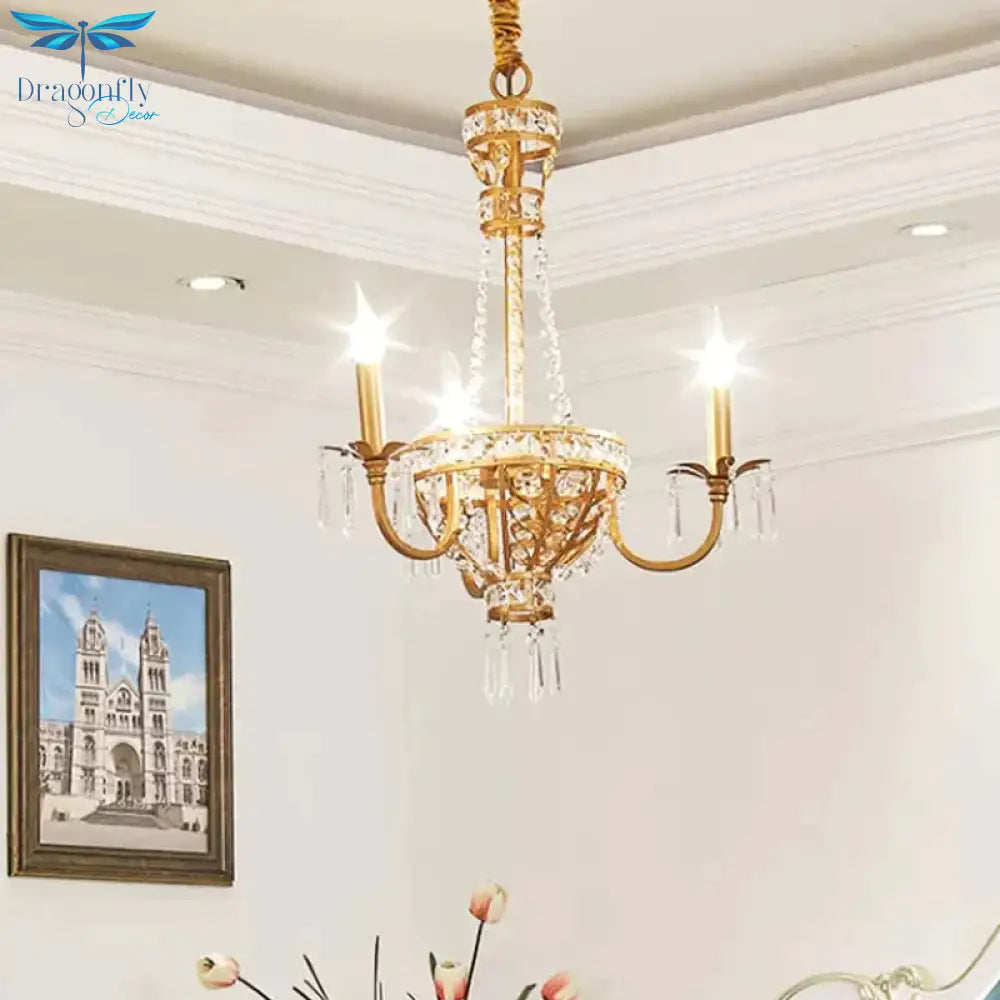 3/9 Bulbs Branch Ceiling Chandelier Rustic Crystal Suspended Lighting Fixture In Brass