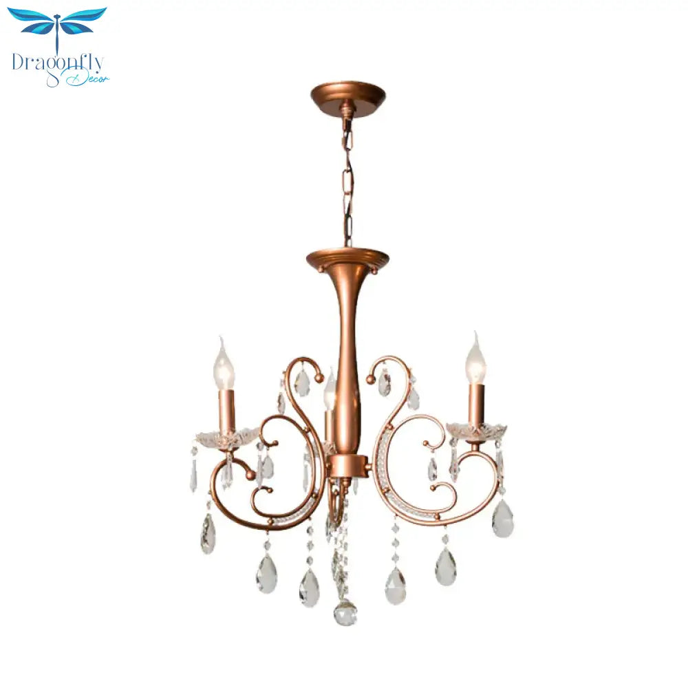 3 - Bulb Chandelier Light Fixture Traditional Swirled Arm Draping Crystal Raindrop Suspension Lamp