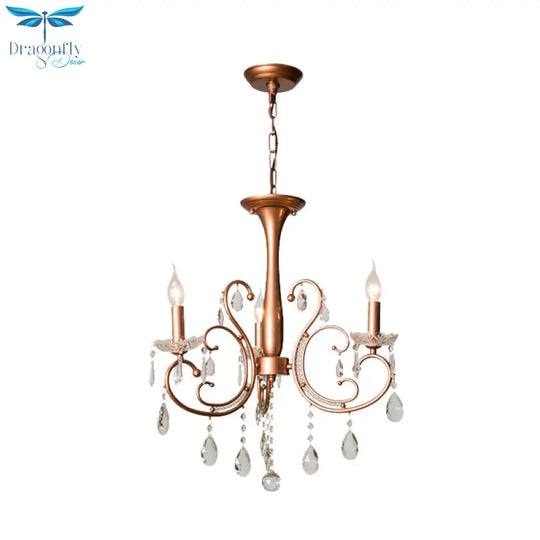 3 - Bulb Chandelier Light Fixture Traditional Swirled Arm Draping Crystal Raindrop Suspension Lamp