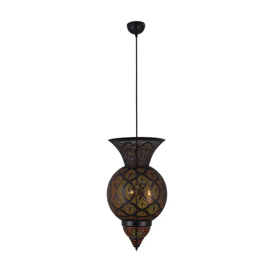 3 - Bulb Etched Urn Hanging Chandelier Countryside Black Metal Ceiling Suspension Lamp