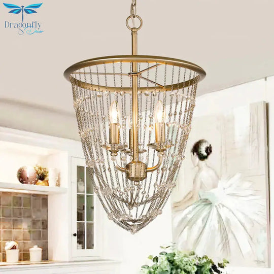 3 Bulbs Cone Ceiling Chandelier Contemporary Crystal Suspended Lighting Fixture In Gold
